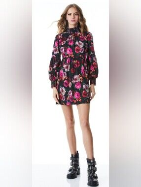 Alice And Olivia Thea Babydoll Dress In Midnight Rose, Size S